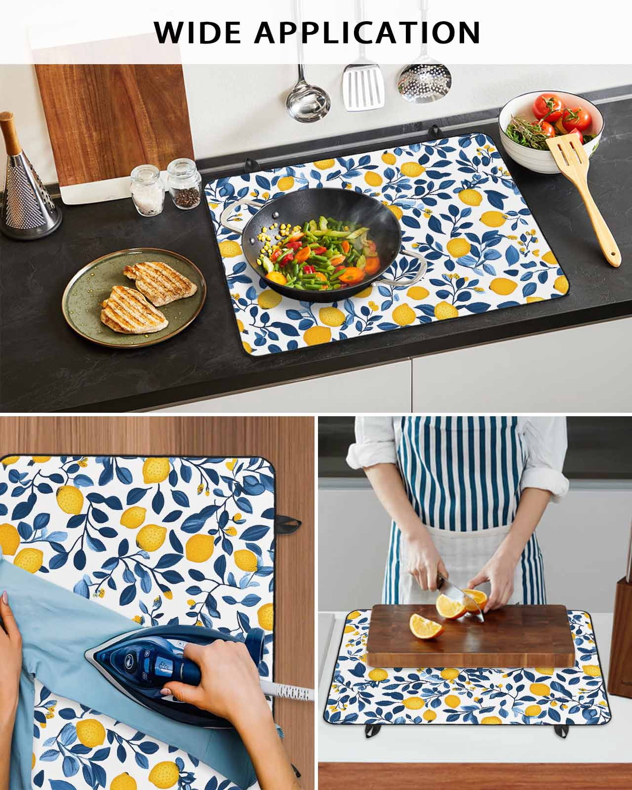 nqOlkjepod Large Induction Cooktop Protector Mat 36"x21", Lemon Stove Top Covers for Electric Stove, Fruit Leaf Branch Summer Spring Pastoral Stove Burner Cover Mats, Glass Top Stove Cover