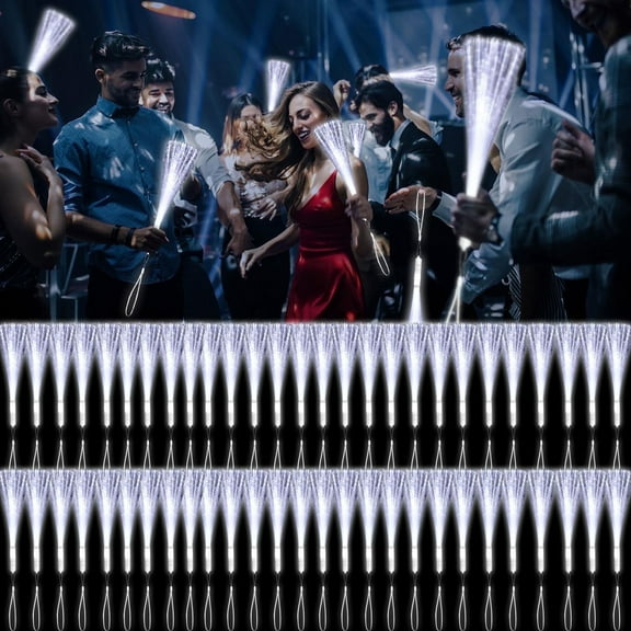 Zimeng 64 PCS White Fiber Optic Wands,LED Fiber Wands Flashing Glow Sticks with 3 Light Modes Glow in The Dark for Wedding Party Birthday Supplies