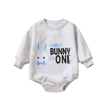 

Baby Boy Bodysuits Easter Baby Long Sleeve Cartoon Bunny Print Letter Bodysuit Romper Outfits For 0-3 Months