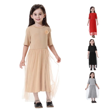 Girls Elegant Long Dress for Celebration &ndash; Ethnic Style Round Neck Short Sleeve Girls&rsquo; Floor Length Dress（12M 11Y） Apparel Dresses 160