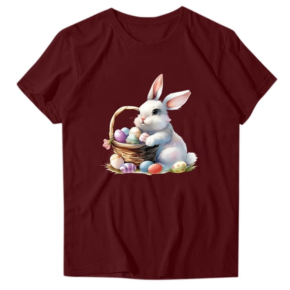 successthop Easter Clothes Women Bunny Egg Casual Short Sleeve Vacation T Shirt Crewneck Tops Summer Holiday Clothes L