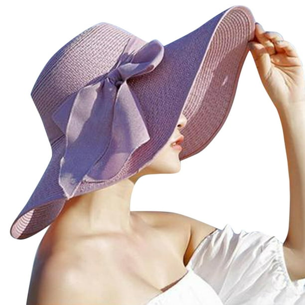 EQWLJWE Sun Hat Womens Beach Hats Sunshade New Bowknot Wide Brim Foldable  Straw Hat Big Brim Sun Protection Hat 