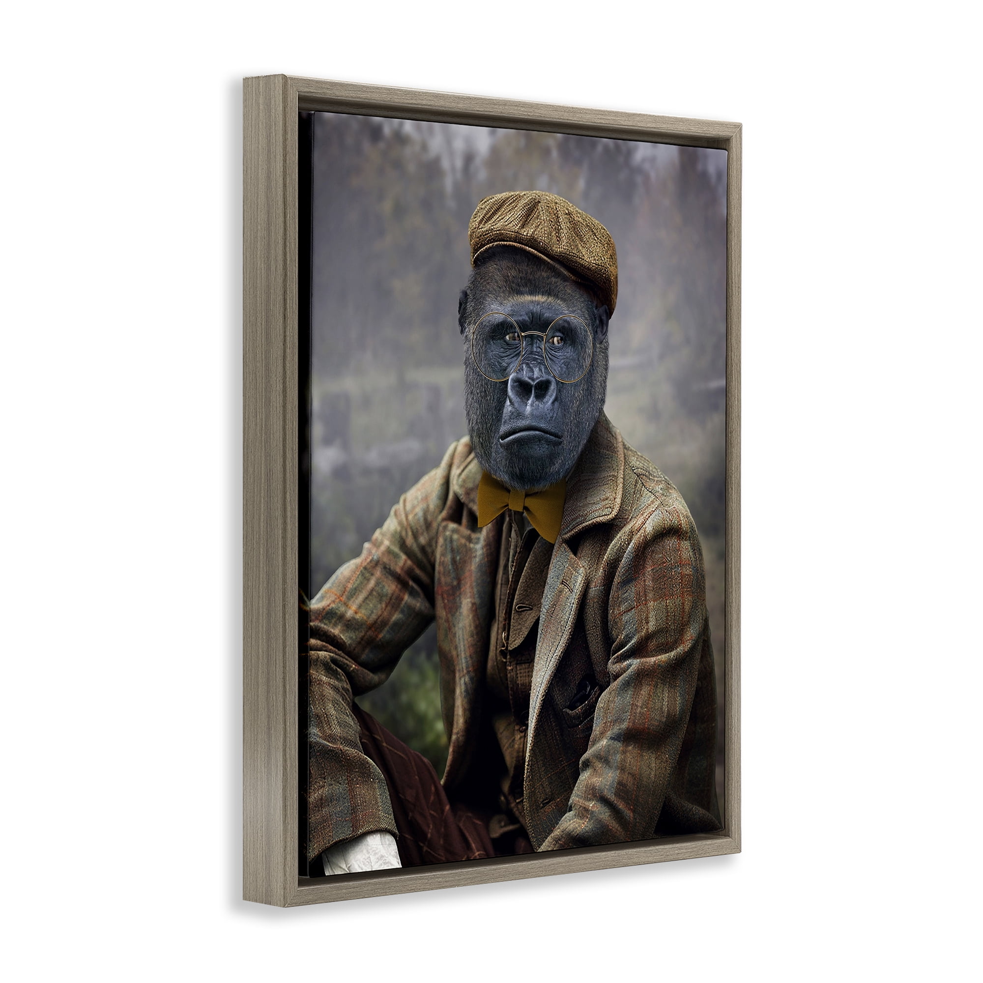 Stupell Industries Vintage Gorilla Portrait Animals & Insects Painting Brown Floater Framed Canvas Art Print Wall Art, 17 x 21