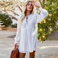 thumbnail image 2 of Women's Velvet V Neck Long Sleeve Shift Mini Dress Bohemian Tops Plus Size S-2XL, 2 of 8
