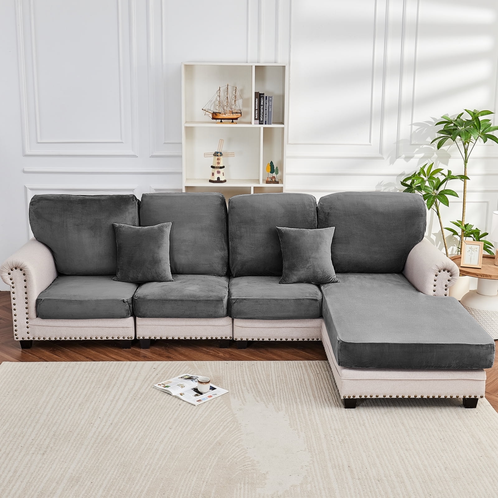 Sanmadrola Couch Covers Velvet Sofa Cushion Cover Stretch Machine Washable Universal Slipcover Furniture Protector for Couches Sectional Sofas
