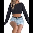 thumbnail image 2 of Blusa de Punto con Cuello Redondo y Mangas Largas para Mujer, Estilo Crochet Calado Negro M, 2 of 7