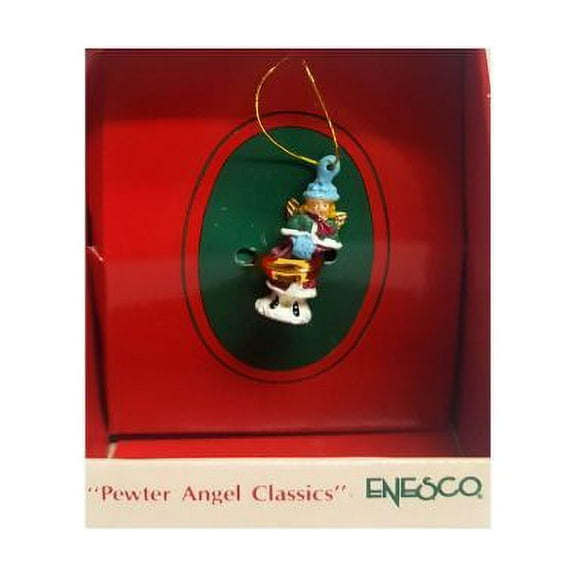 Vintage 1989 Enesco Small Wonders Pewter Angel Classics Miniature Ornament - Blue Hat & Muff