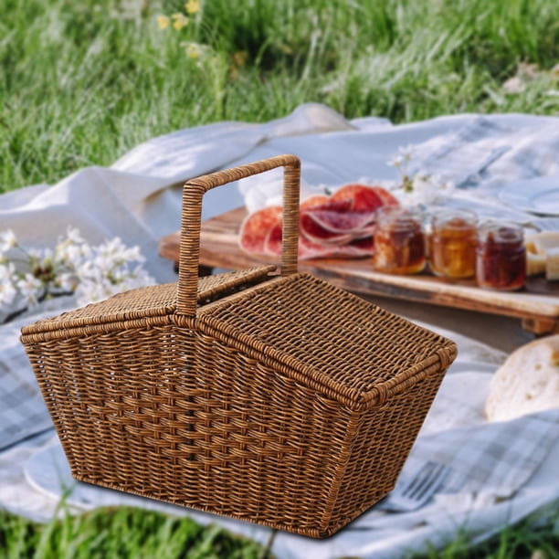 Cesta de mimbre de imitación para servir, cesta tejida vacía de verduras de parque Marrón
