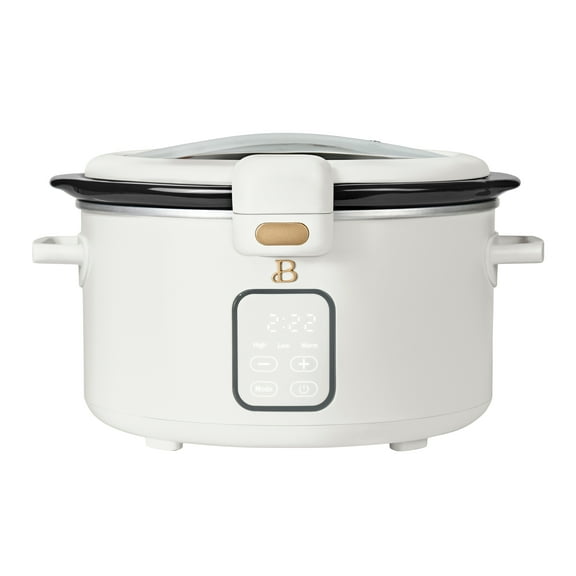 Beautiful 4 Qt Digital Slow Cooker with Hinged Locking Lid, White Icing by Drew Barrymore