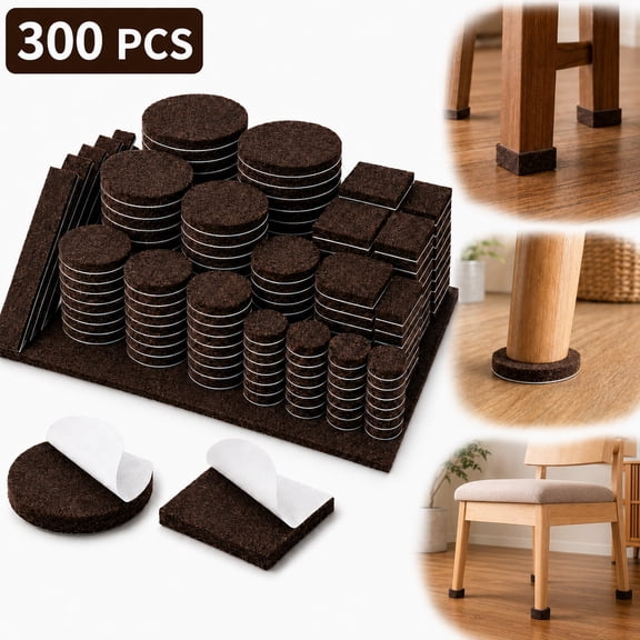 300 PCS Felt Furniture Pads for Hardwood Floors, Floor Protectors for Furniture Legs, Brown Self-Adhesive Felt Pads for Chairs, Tables & Cabinets