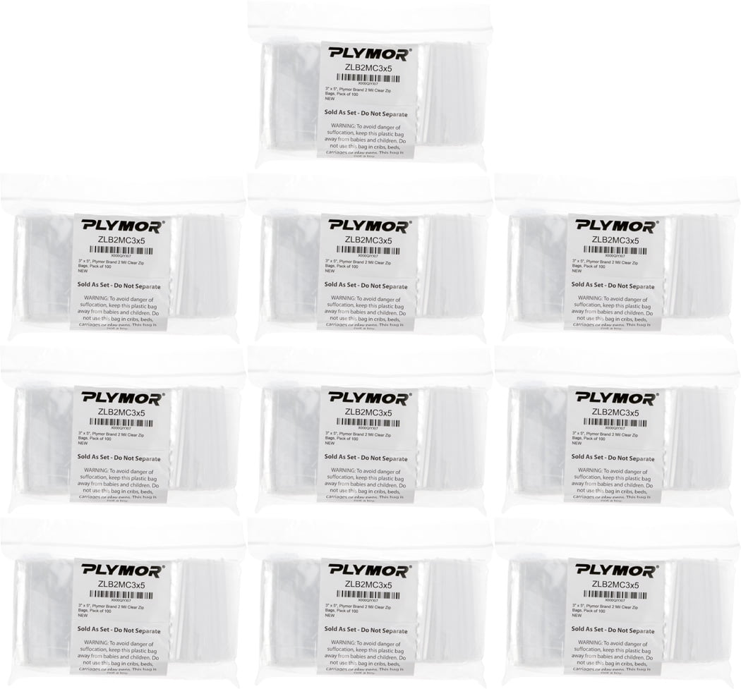 Plymor Zipper Reclosable Plastic Bags, 2 mil, 2.5 x 3.5 (Pack of 500)