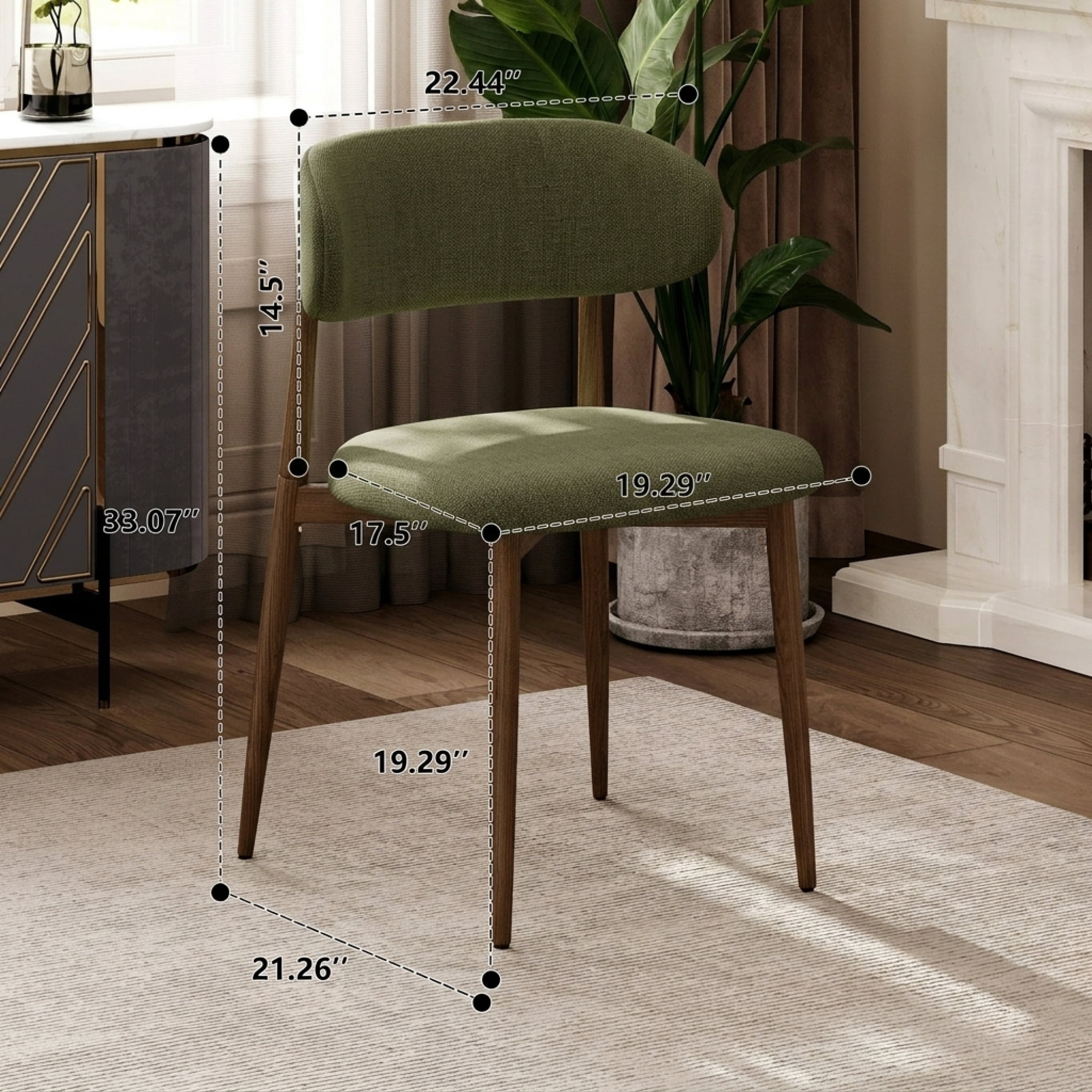 Leumius Dining Chairs Set of 2, Modern Metal Kitchen Chairs with Fabric Upholstered for Dining Room Kitchen Green