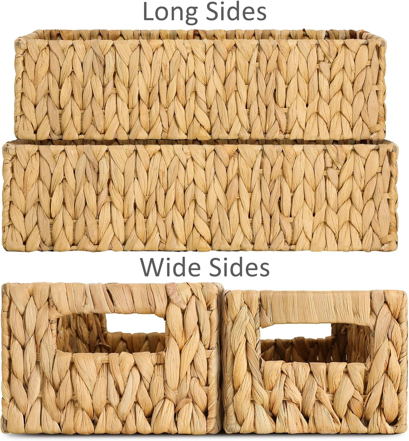 Nesting Small Wicker Basket, Water Hyacinth Toilet Paper Baskets Bathroom Organizer, Woven Long Narrow Baskets, 2 Pack