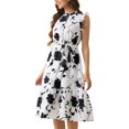 thumbnail image 4 of Vestidos florales INSPIRE CHIC para mujer, vestido midi sin mangas con cuello de volantes y media abertura, color blanco, 4 of 6