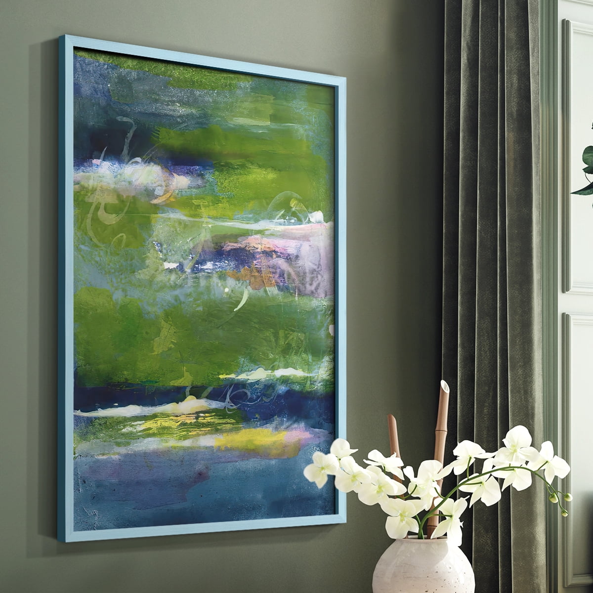 Bales of Color I Framed Print in Blue Solid Wood Framed Print No Nail Hanging