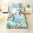 thumbnail image 3 of Manfei Cartoon Sea Turtle Twin Sheets,Calm Ocean Plant Bedding,Green,3 Pieces,1 Fitted Sheet and 1 Pillowcase, 3 of 7