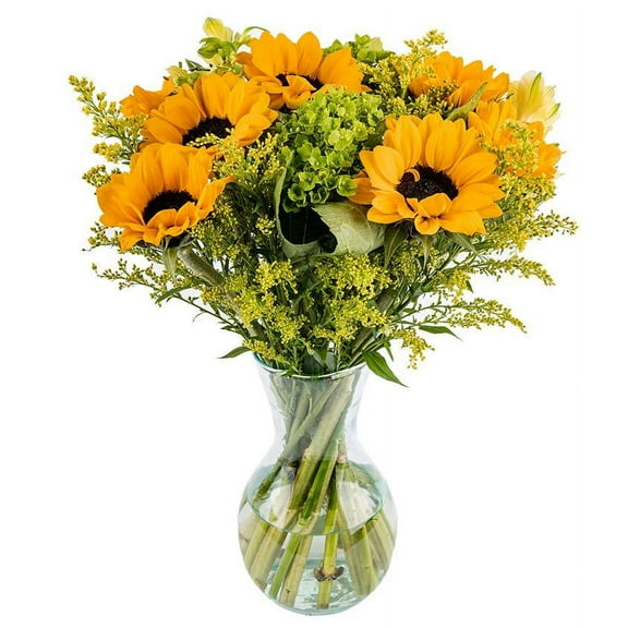 Sunny Day by Arabella Bouquets with Free Elegant, Hand-Blown Glass Vase (Fresh-Cut Flowers, Yellow)