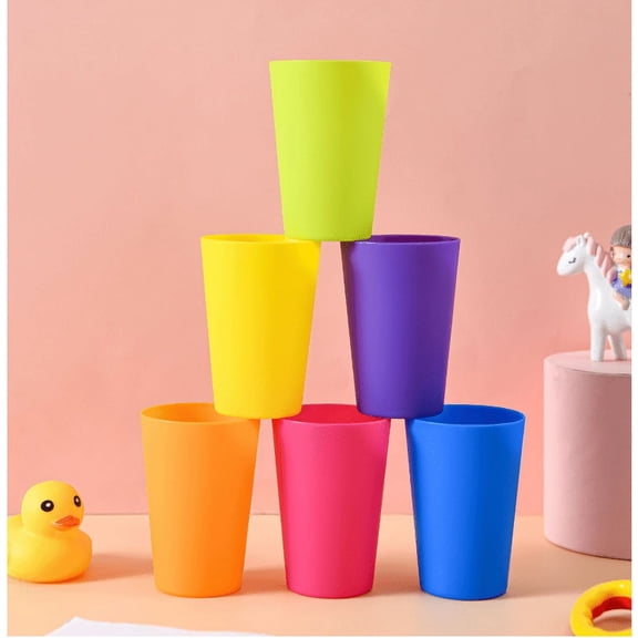 Reusable Kids Plastic Cups- 5.6 oz Plastic Cups, Plastic Tumblers Set of 12, Unbreakable Plastic Drinking Glasses - Colorful Stackable Party Cups Set (Pack 12- 5.6oz)