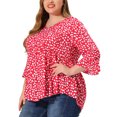 thumbnail image 1 of Women's Plus Size Blouse V Neck 3/4 Ruffle Sleeve PolDots Peplum Top Red 4X, 1 of 6
