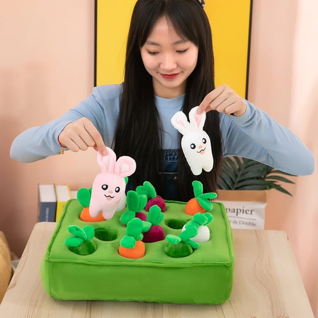 Quinlirra - Juguetes interactivos para perros (2 en 1), tapete olfateador con forma de zanahoria chirriante, rompecabezas de peluche antideslizante, juegos de alimentación para aliviar el estrés de