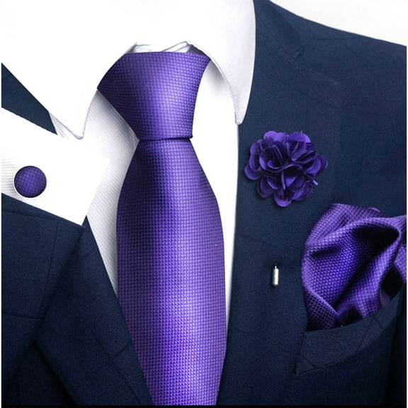 4 Pieces Versatile Men’s Tie Set Pocket Square Cufflinks Lapel Pin 9 Color Polyester