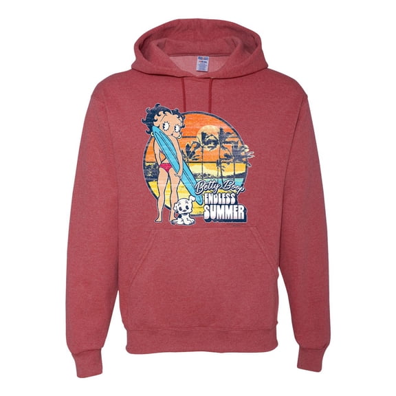 Wild Bobby, Betty Boop Endless Summer Beach the Dog Betty Boop Unisex Hoodie Sweatshirt, Vintage Heather Red, Small
