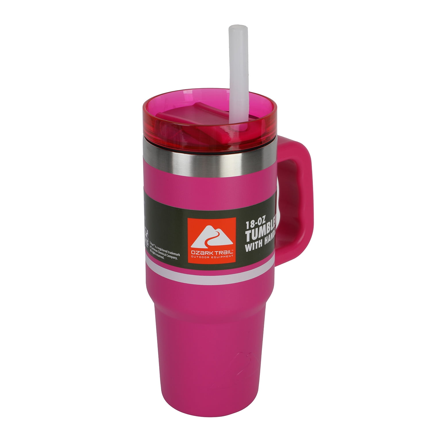 Ozark Trail 18 oz Stainless Steel Insulated Tumbler with Handle, Fuschia Burst Stripe