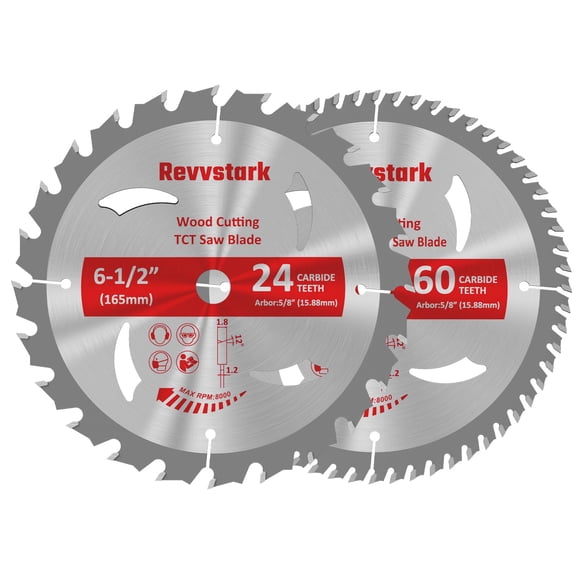 Hoja de sierra Revvstark 16,5 cm 24T y 60T con dientes de carburo, eje de 5/8"