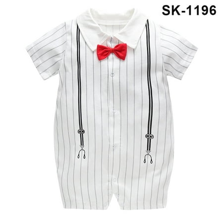 

Baby Boys Summer Gentleman Romper Jumpsuit Wedding Outfit with Bow Tie Short Sleeves Romper Jumpsuit Wedding Outfit Toddler Infant Baby Boys Summer Gentleman with Bow Tie 80cm SK-1196
