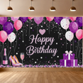 thumbnail image 5 of Happy Birthday Banner with Balloons Hearts Champagne High Heels and Gifts Background Backdrop Party Decoration Supplies for Birthday Party Photography Props and Event Decorations, 5 of 7