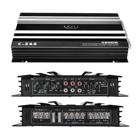 Professional Powerful 5800 Watt 4 Channel 12V Car Stereo Amplifier Amp Audio  Amplifiers Speaker Stereo High Power Amp For Car Auto Vehicle Support 4 Speakers 2/4