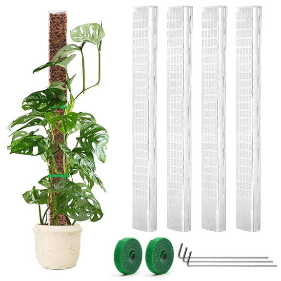 IC ICLOVER [4 Pack] Plastic Moss Pole for Plants Monstera, 24 inch D Shaped Moss Poles for Climbing Plants Indoor, Garden Trellis Plant Stick Stakes with Plant Tape for Potted Plants, Pothos