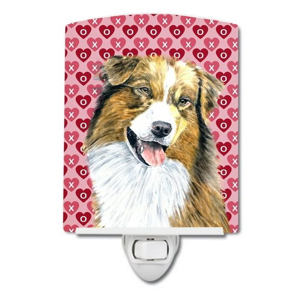 Caroline's Treasures SC9242CNL Australian Shepherd Hearts Love Valentine's Day Ceramic Night Light, 6x4x3", multicolor