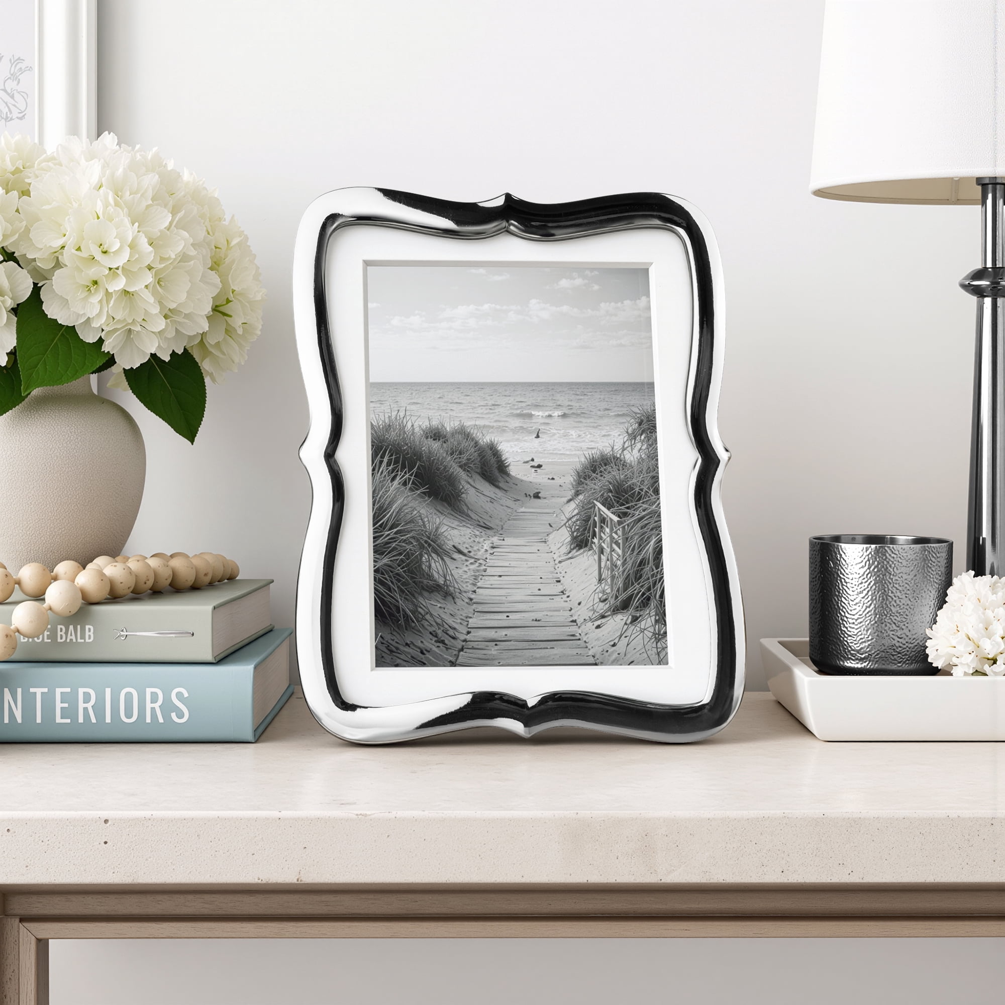 Better Homes & Gardens – 5x7 Picture Frame – Silver Ornate Matted Tabletop Photo Frame