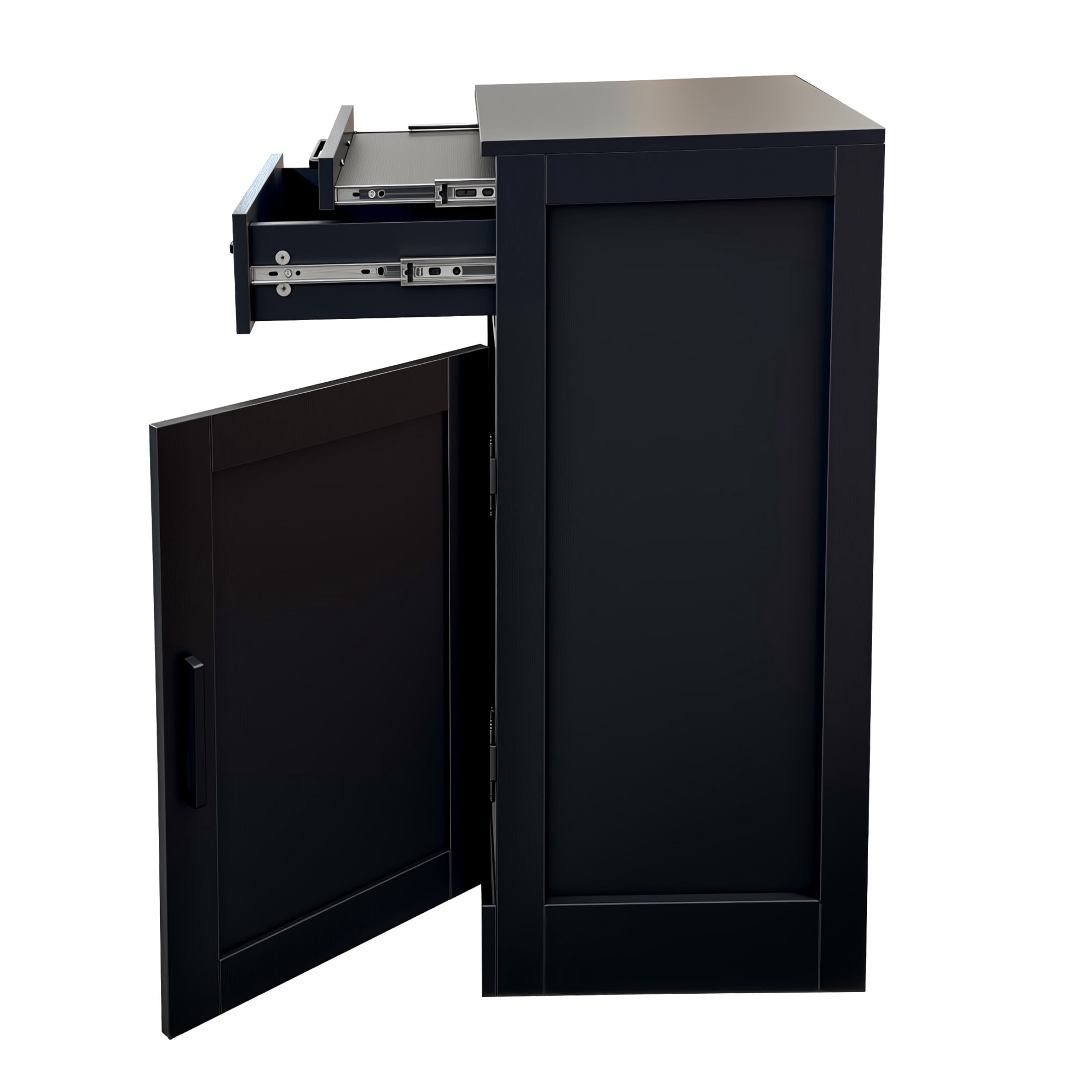Noble House Ciara Modular Wine Bar Cabinet with Drawer, Storage Shelf & Cupboard, Walnut Buffet Cabinet, Black