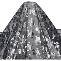 2.2Yards x 63Inch Silver Foil Tulle Black Web Fabric Human Pattern Mesh Fabric Rectangle Skulls Craft Cloth for Tablecloth Party Decoration