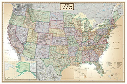 Cool Owl Maps United States Wall Map Poster 24"x20" US Flags Paper 2021 