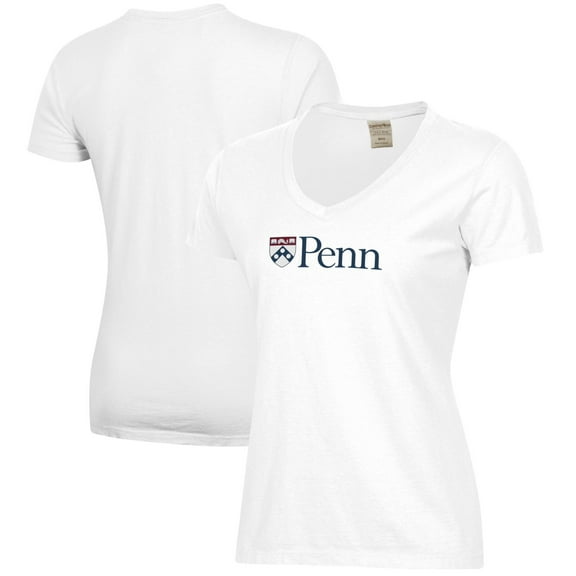 Women's  White Pennsylvania Quakers Logo Comfort Wash V-Neck T-Shirt
