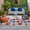 thumbnail image 2 of Red Blue Floral Outdoor Rug for Patio/Deck/Porch, Non-Slip Large Area Rug 5 x 8 Ft, Independence Day Flowers Grey Wooden Indoor Outdoor Rugs Washable Area Rugs, Reversible Camping Rug Carpet Runner, 2 of 8