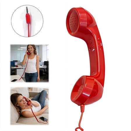 Vintage Corded Telephone Handset with 3.5mm Plug, Retro Design Wired Receiver for Smartphones Tablets Laptops, One-Key Answer, Clear Audio for Calls Meetings Gift
