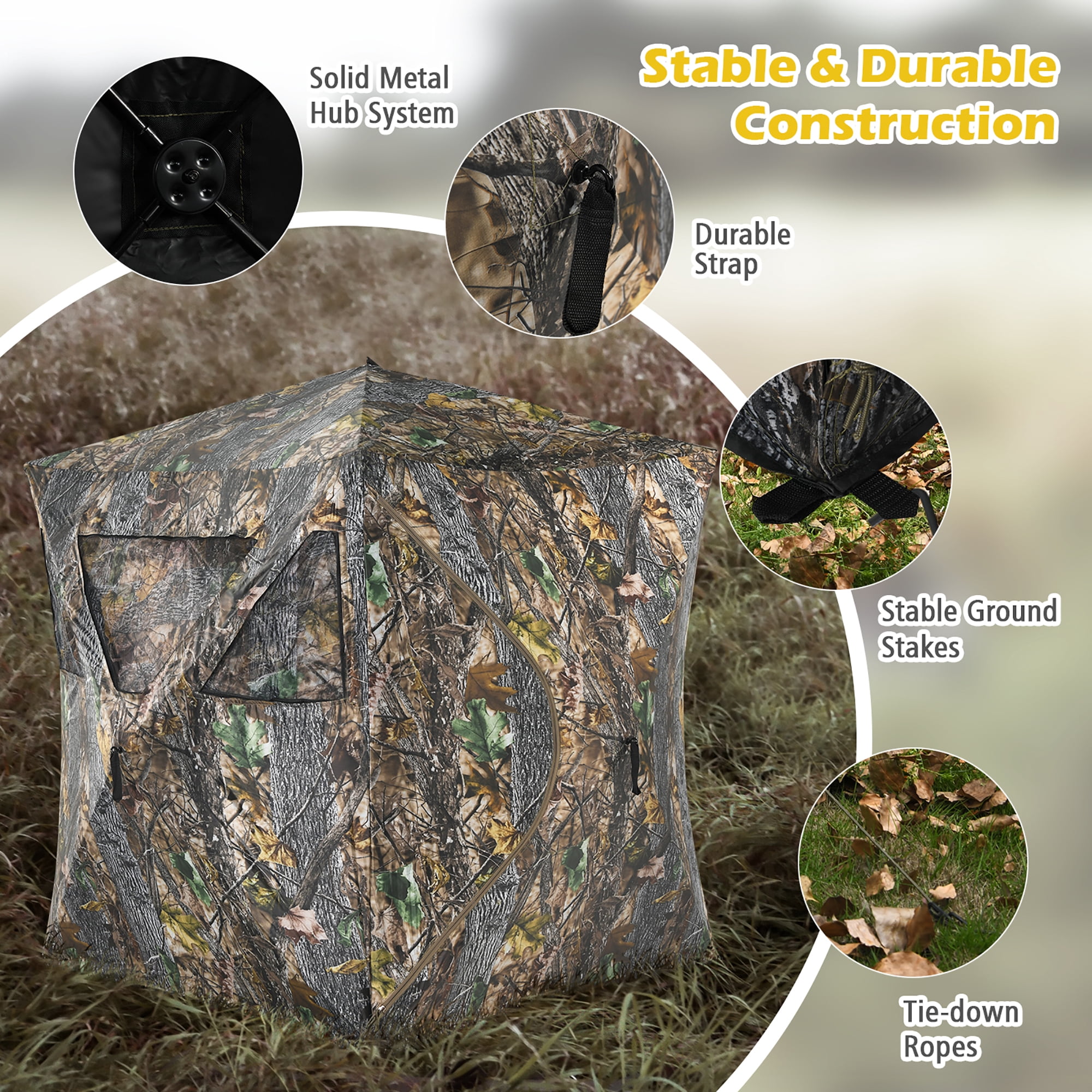 Gymax 3 Person Portable Hunting Blind Pop-Up Ground Blind w/Tie-downs & Carrying Bag