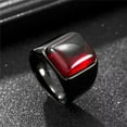 thumbnail image 2 of HIJONES Women Men's Square Gemstone Stainless Steel Ring Band Personalized Simple Daily Stone Jewelry Red Size 12, 2 of 4