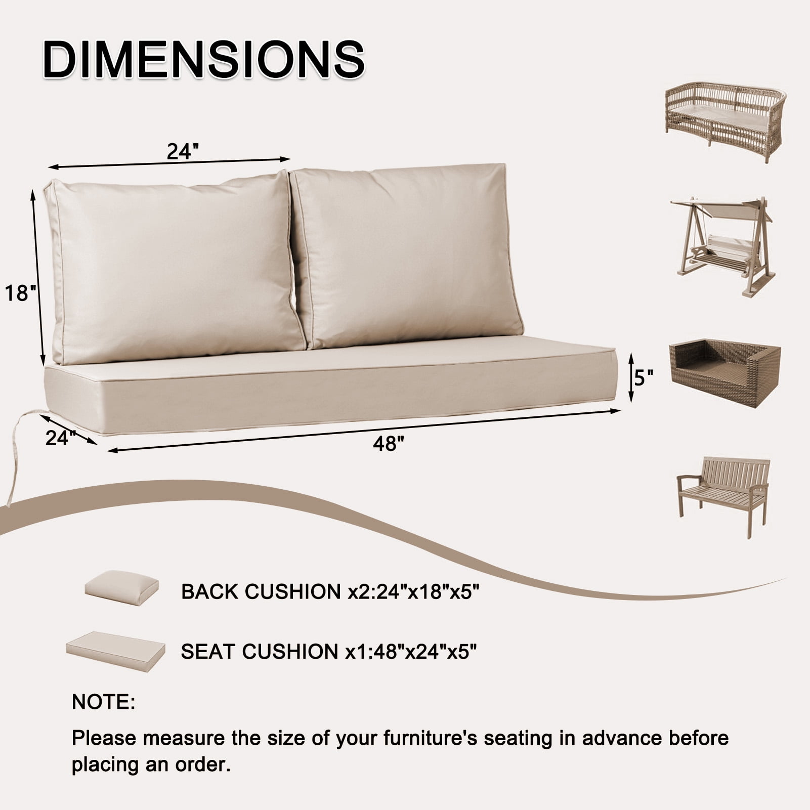 Outdoor Loveseat Cushion Set, 48 x 24, Water Repellent, Fade Resistant, Couch love seat