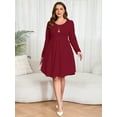 thumbnail image 3 of SHOWMALL Plus Size A-Line Dress Burgundy 3X Long Sleeve Scoopneck Pocket Swing Dress for Women, Everyday Work/Dating/Travel, 3 of 9