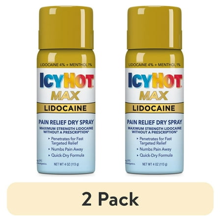 (2 pack) Icy Hot Max Topical Pain Reliever Dry Spray and Numbing Muscle Rub for Joint Pain Relief, 4% Lidocaine and 1% Menthol, 4 oz