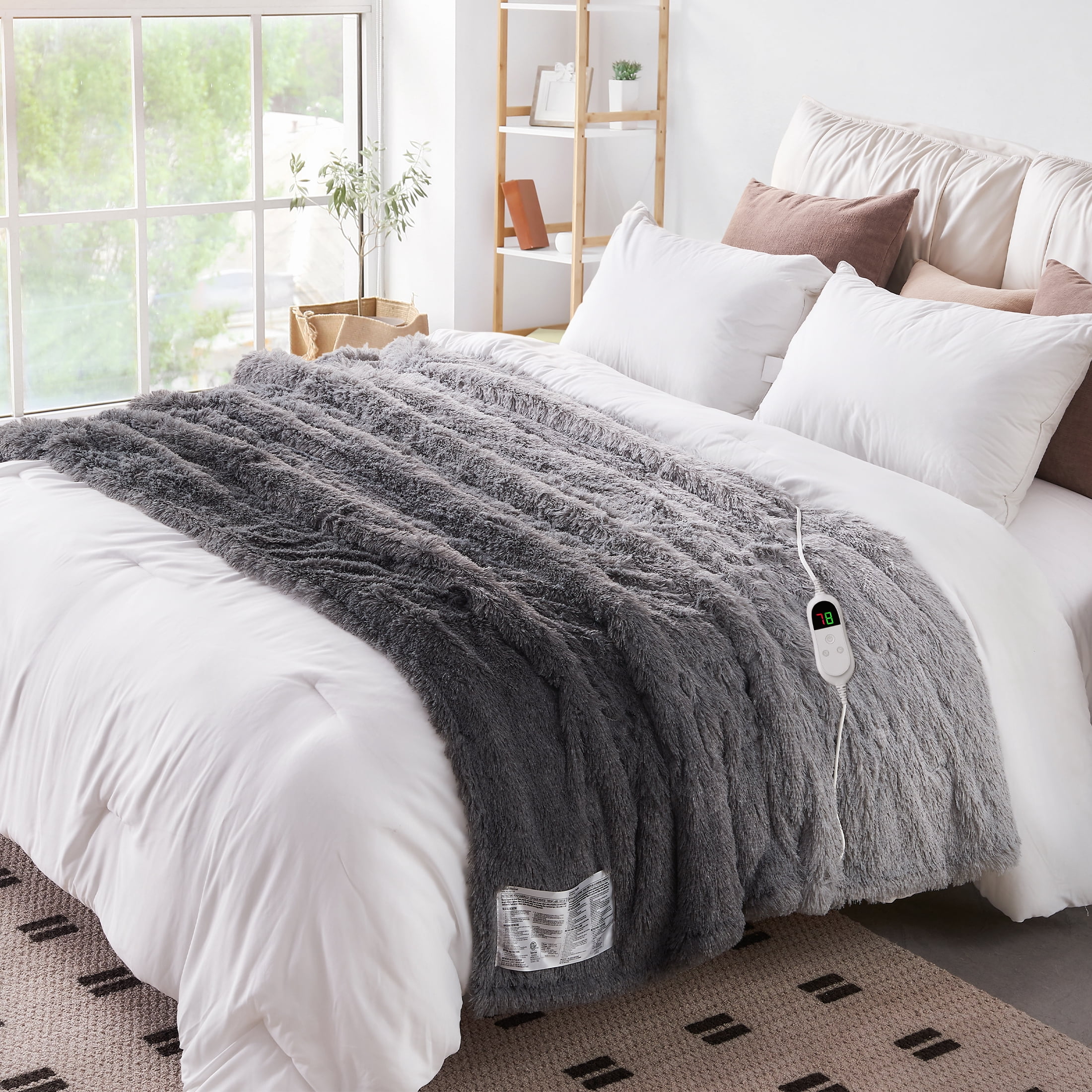 PMONPA Heated Blanket for Adult, Soft Faux Fur & Sherpa Electric Blanket, Fast-Heating with 10 Heating Levels & 5 Options Auto off, 51"x 61", Gray