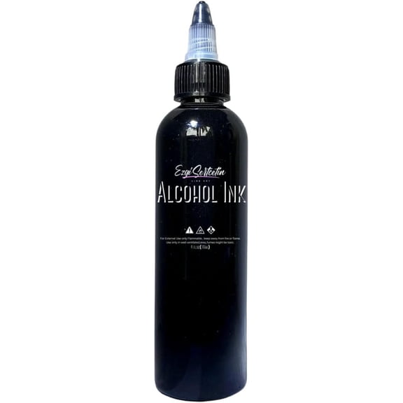 Premium Alcohol Ink|Metallic or Glitter Vibrant|High Saturated Unique Colors|4oz|For Tumblers,Coasters,Resin Dye,Alcohol Ink Paper,Yupo,Resin Petri Dish|by Ezgi Sertcetin | Metallic Black