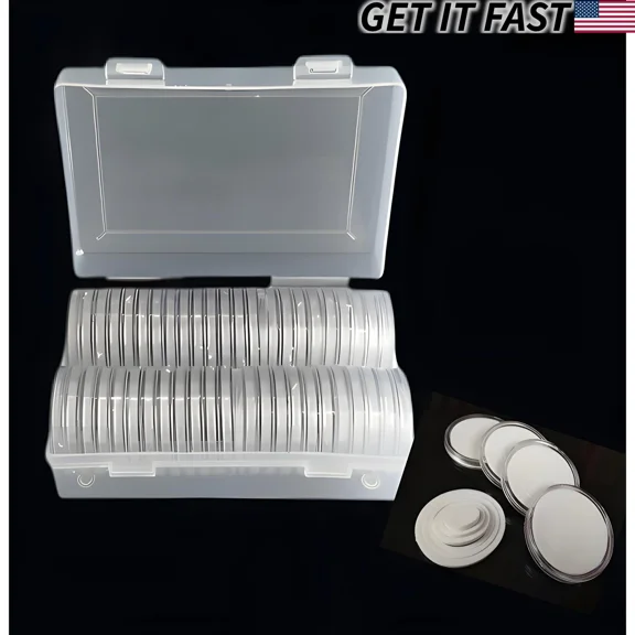 Zyler - 50Pcs 40Mm Clear Round Case Coins Storage Box Capsules Holder Containers