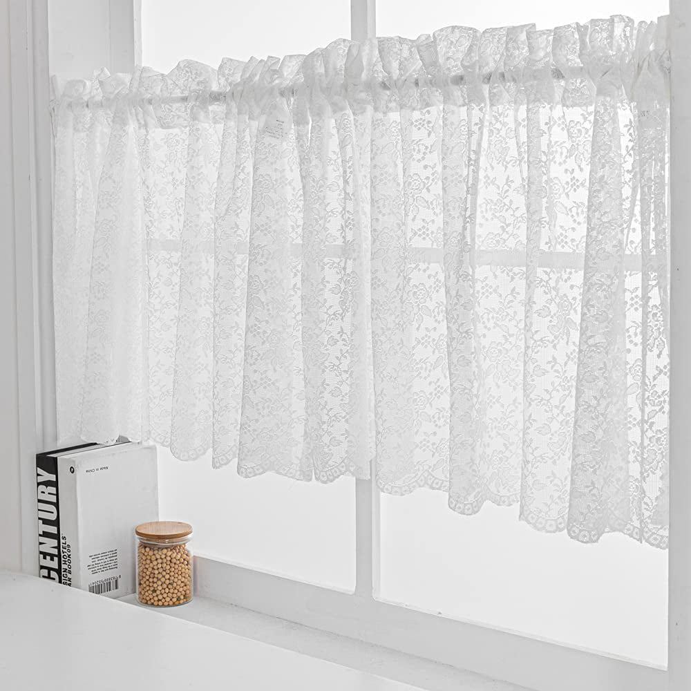 White Embroidered Floral Curtain Retro Room Diviver Kitchen Lace Sheer Cafe Home 