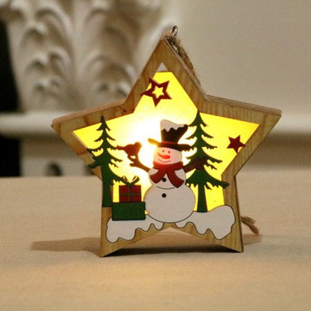 

Viworld Christmas Tree Wooden Glowing Ornament Star Round Shape LED Light Decoration Luminous Santa Snowman Deer Hanging Pendant